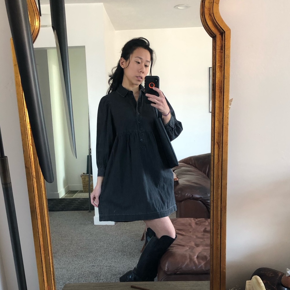 Madewell Denim Babydoll Shirtdress in Washed Black, XXS